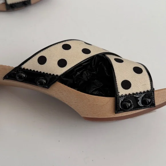 YSL Ivory & Black Lolita Dot Heeled Slides - Picture 7 of 10